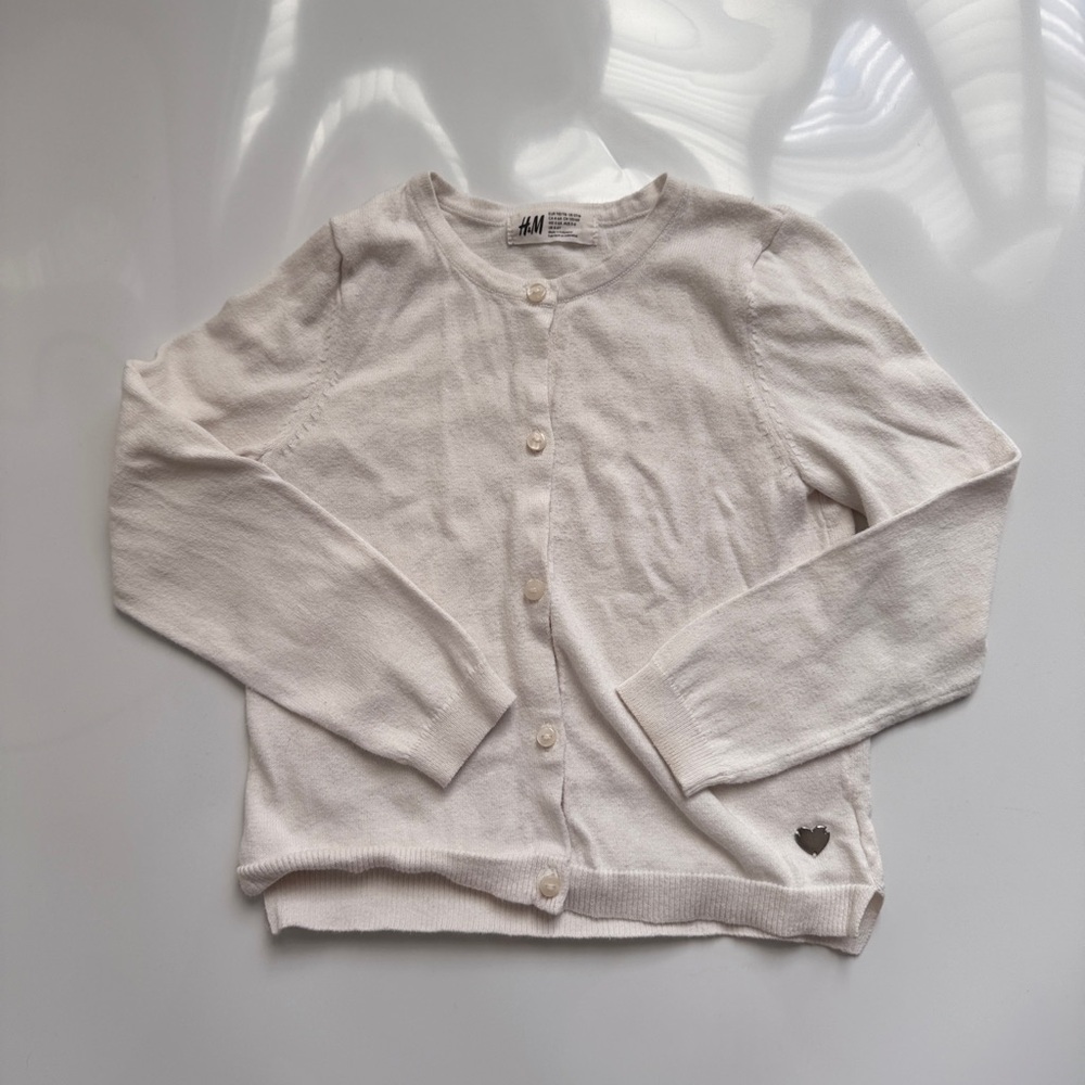 H&M 5T (4-6 Years) White Sweater Soft Knit Long Sleeve Cardigan (Girls)